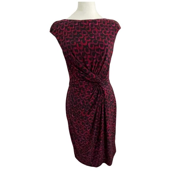 Lauren Ralph Lauren Wine Fuchsia Leopard Sheath Dress Size 4 - Picture 2 of 13